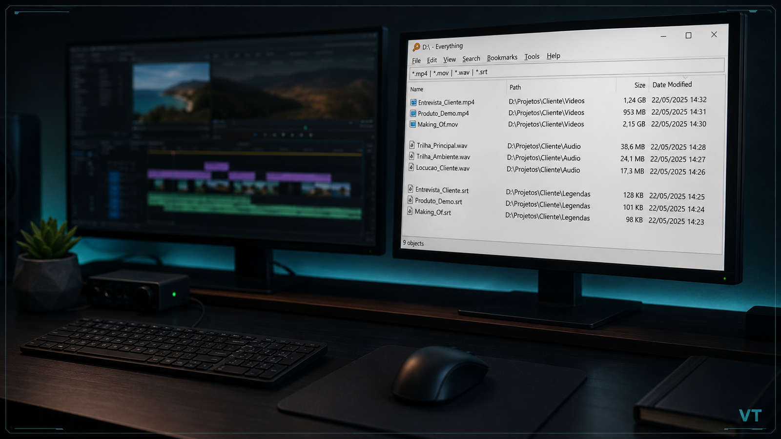 Everything pesquisando projetos do Adobe Premiere Pro em um notebook Windows
