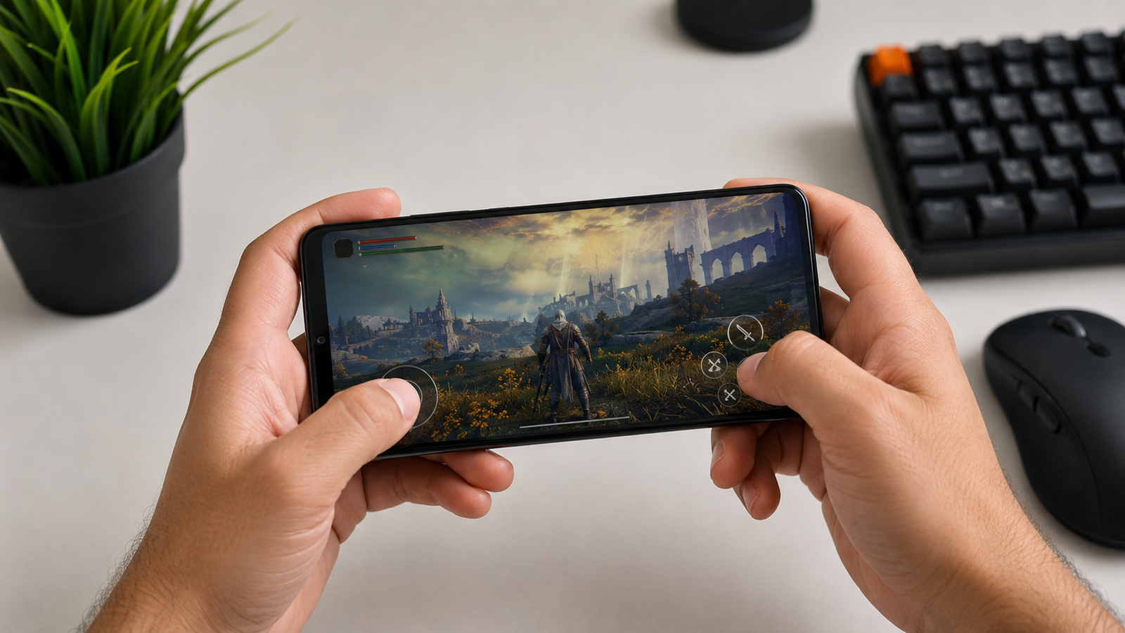 Jogo de PC rodando pelo GameHub Lite em um celular Android
