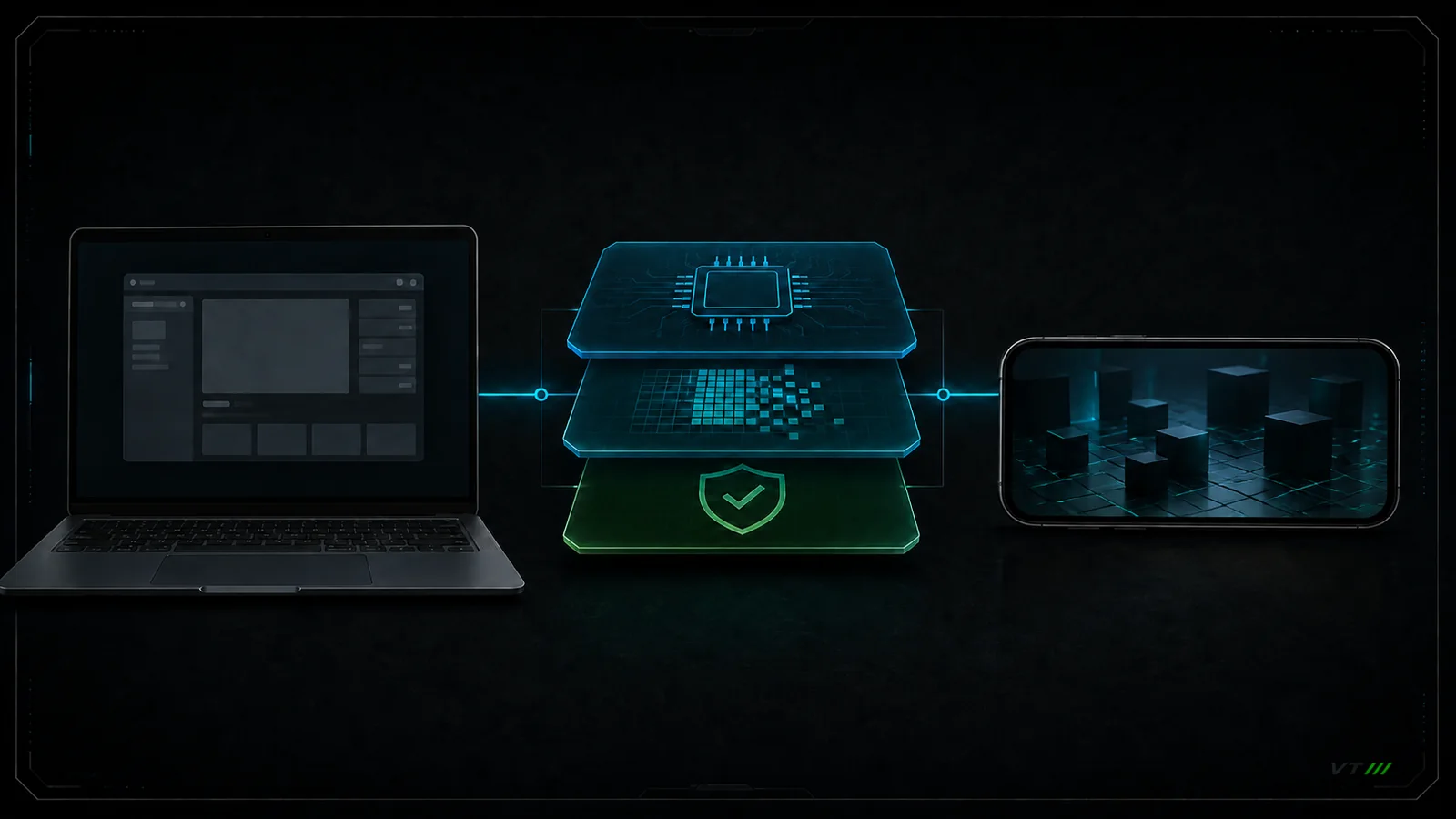 Notebook conectado a camadas de tradução e a um smartphone Android