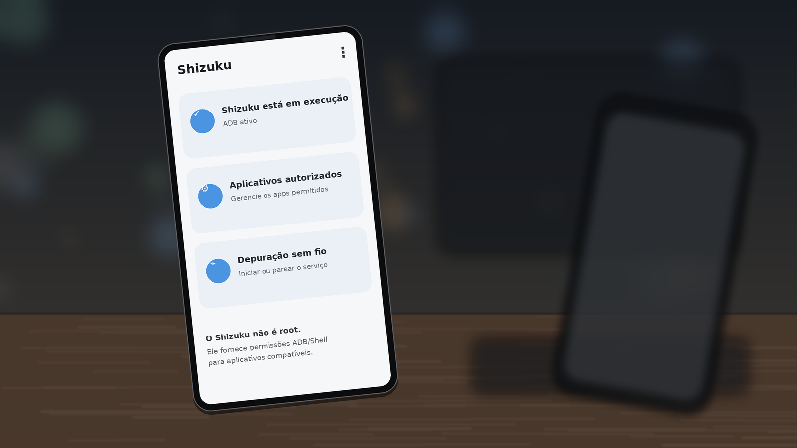 Shizuku em execução no Android para ser utilizado com aplicativos compatíveis como MT Manager