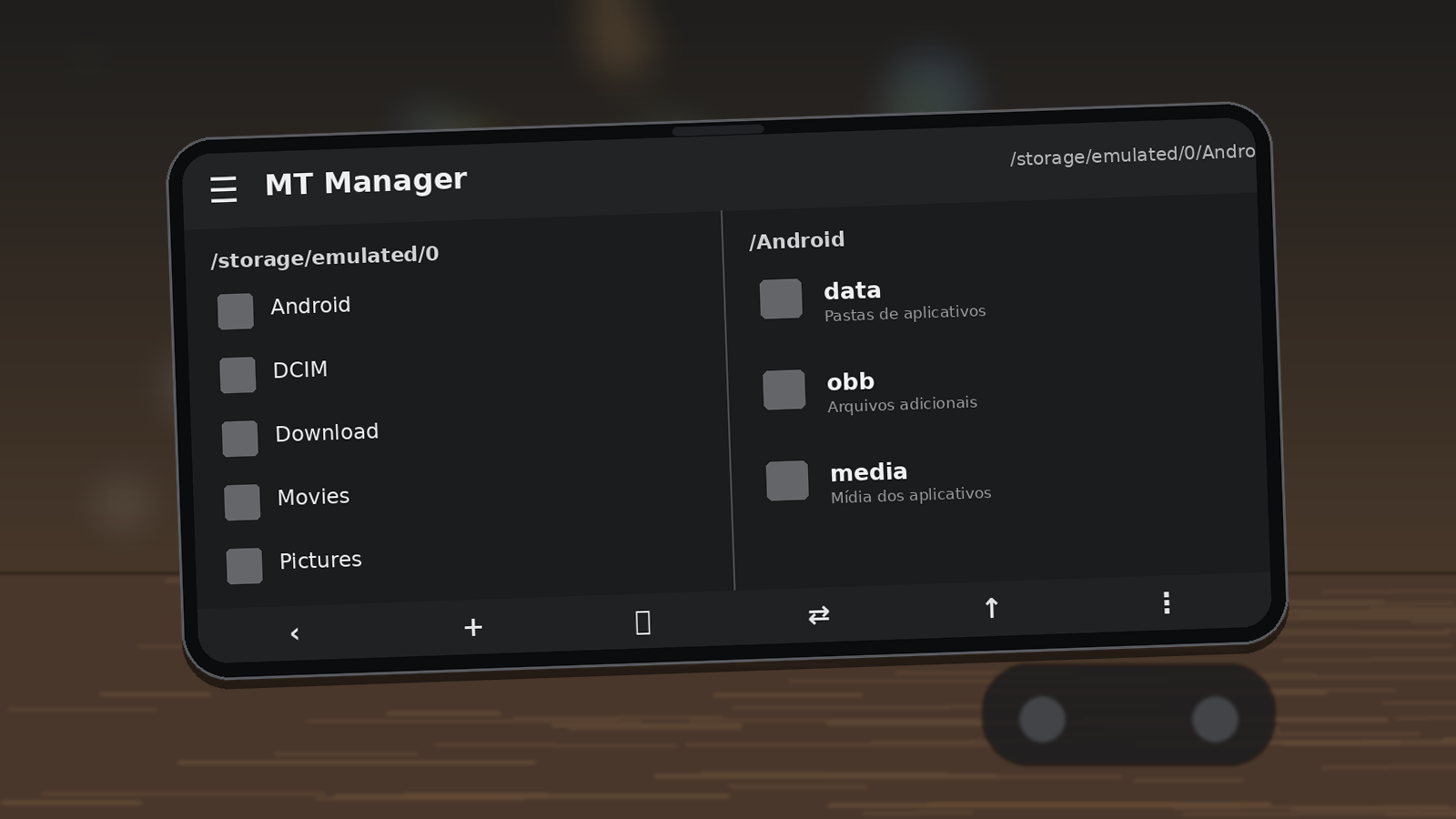 MT Manager mostrando as pastas Android data e obb no armazenamento do celular