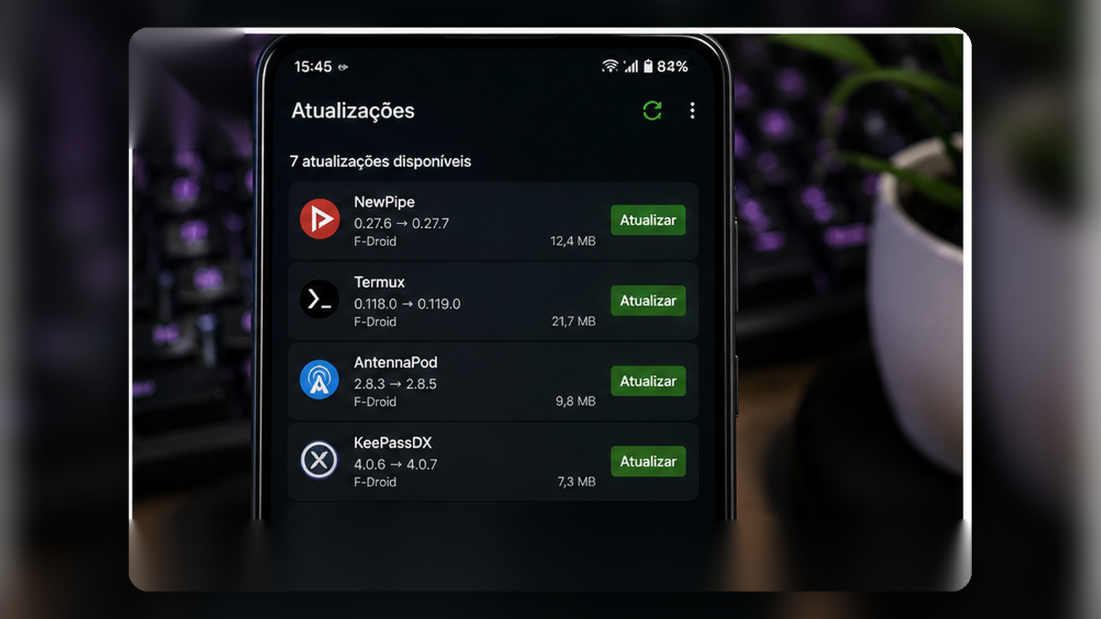 Vyxel Apps mostrando atualizações disponíveis para aplicativos instalados no Android