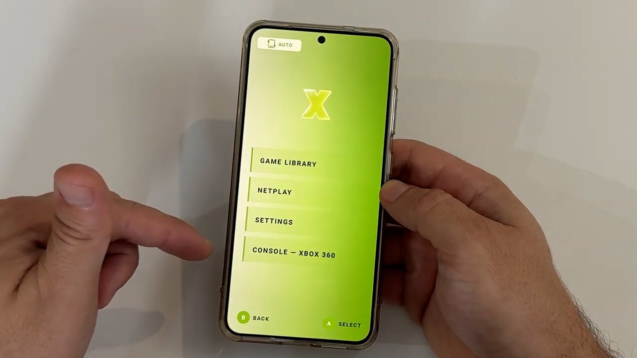 Quadro do teste real do Xenra no Android com o modo Xbox 360 selecionado