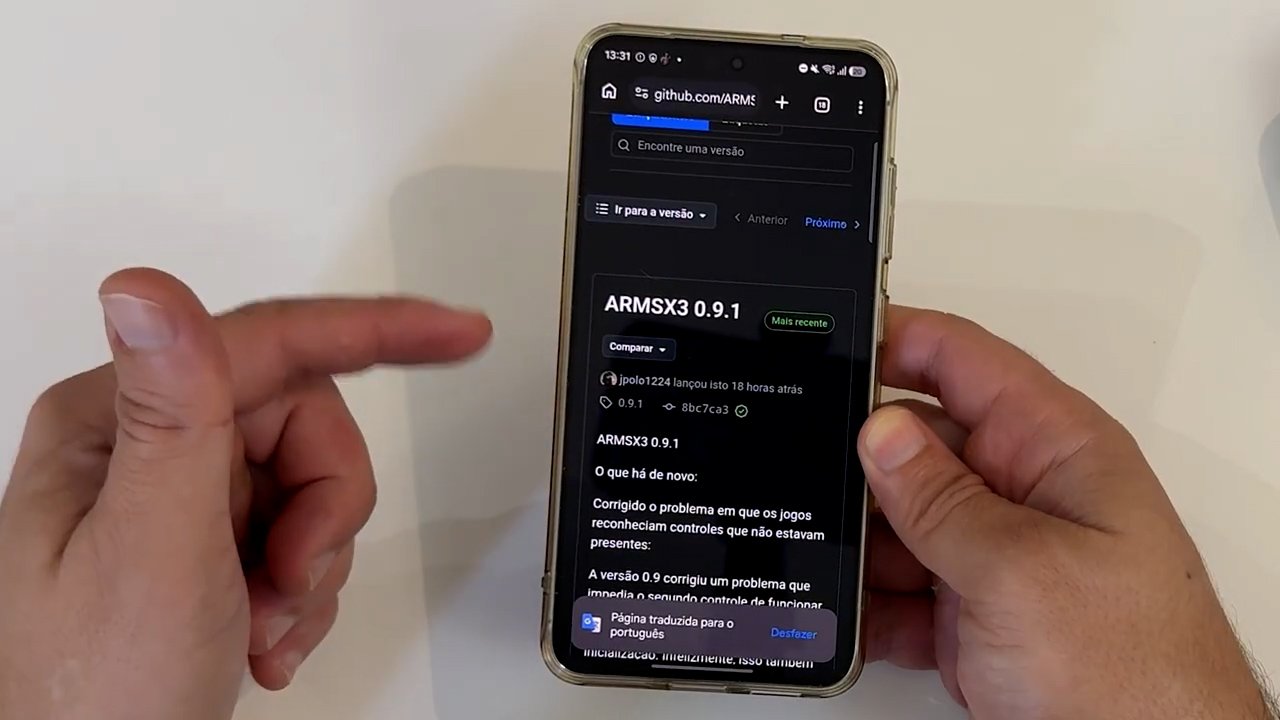 Página oficial do GitHub mostrando a versão ARMSX3 0.9.1 usada no teste